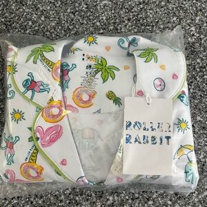 Roller Rabbit White Pajama Set with Colorful Print, Size XXS